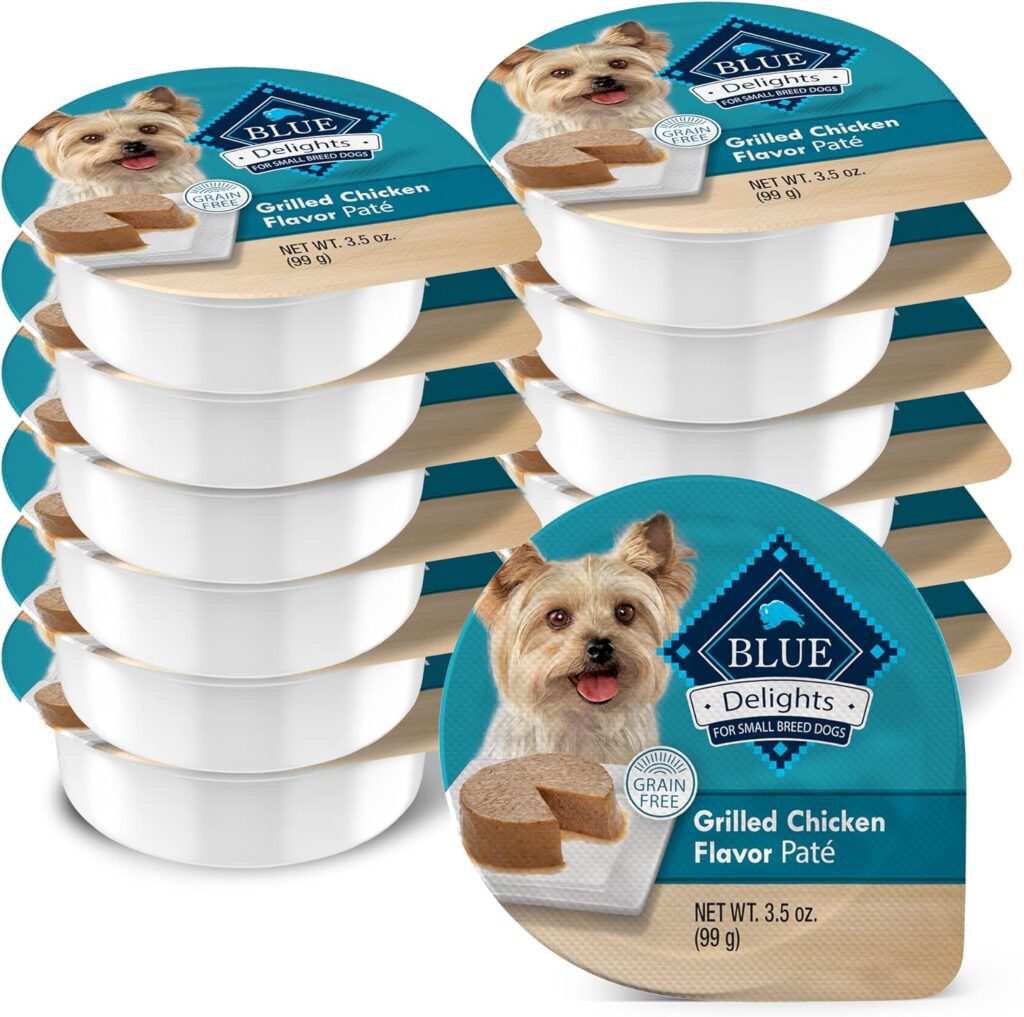 Blue Buffalo Delights Natural Adult Small Breed Wet Dog Food Cups, Pate Style, Grilled Chicken Flavor in Savory Juice 3.5-oz (Pack of 12)