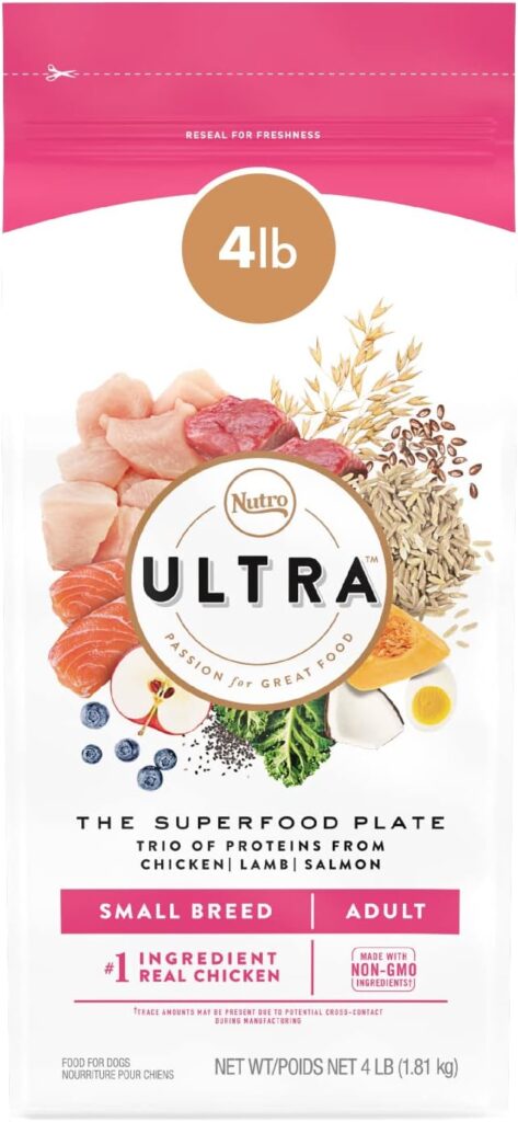 NUTRO ULTRA Adult Small Breed High Protein Natural Dry Dog Food with a Trio of Proteins from Chicken, Lamb and Salmon, 4 lb. Bag