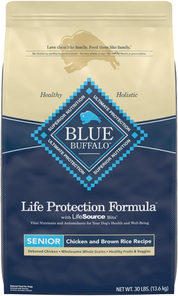Blue Buffalo Dog Food for Senior Dogs, Life Protection Formula, Natural Chicken  Brown Rice Flavor, Senior Dry Dog Food, 30 lb Bag