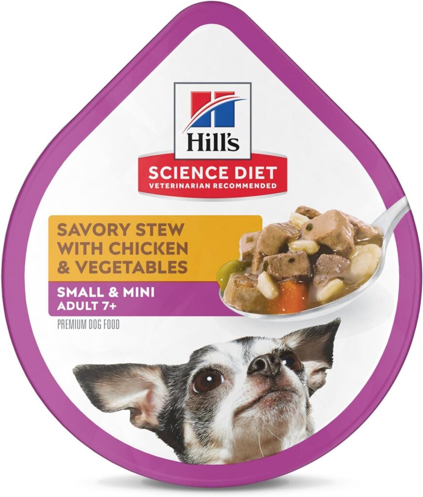 Hills Science Diet Wet Dog Food, Adult 7+ For Senior Dogs, Small Paws For Small Breeds, Savory Stew Chicken  Vegetables, 3.5 oz. Cans, 12-Pack