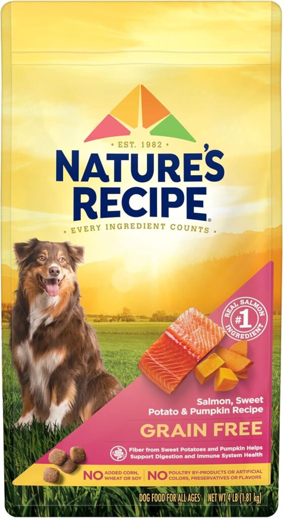 Nature′s Recipe Dry Dog Food, Grain Free Salmon, Sweet Potato  Pumpkin Recipe, 4 lb. Bag
