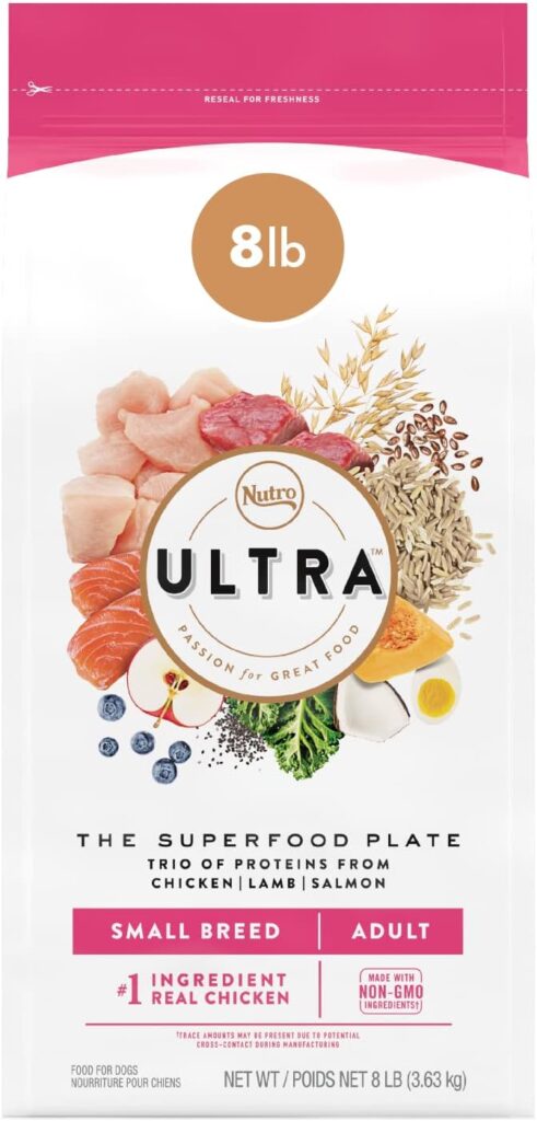 NUTRO ULTRA Adult Small Breed High Protein Natural Dry Dog Food with a Trio of Proteins from Chicken, Lamb and Salmon, 8 lb. Bag