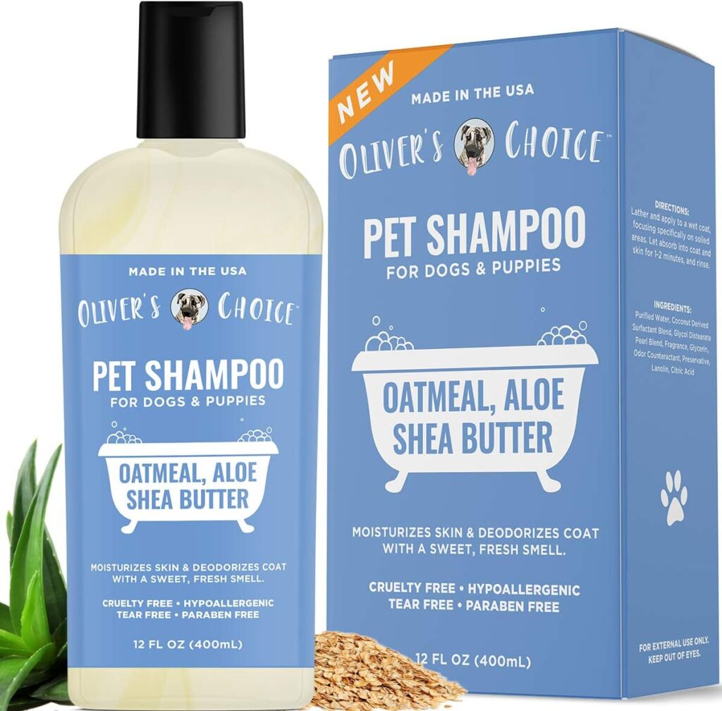 Dog Shampoo with Oatmeal and Aloe. Shea Butter for Smelly Dogs, Puppy Shampoo by Olivers Choice 14 oz