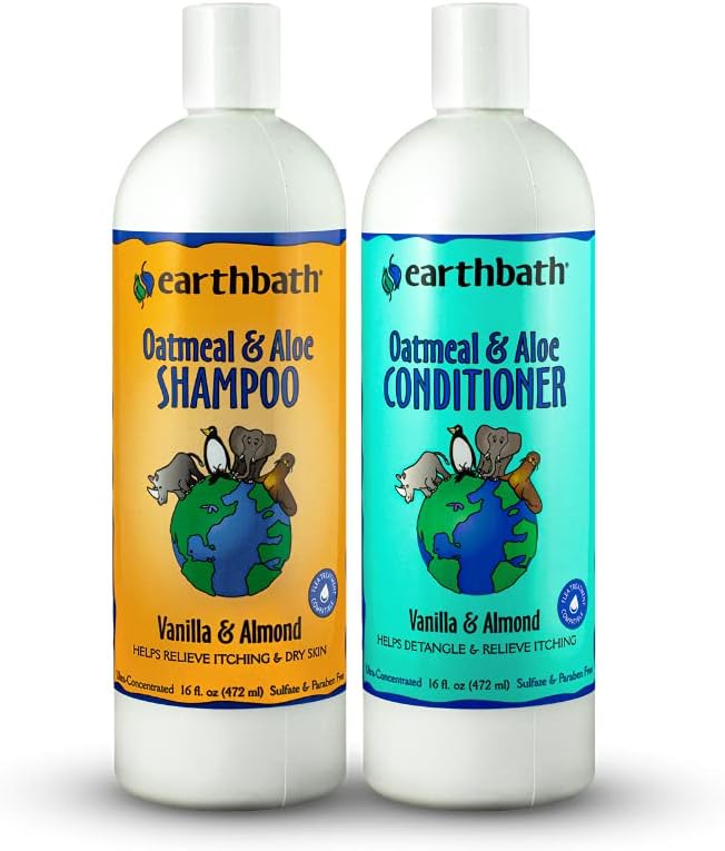 earthbath, Oatmeal  Aloe Dog Shampoo and Conditioner - Oatmeal Shampoo for Dogs, Itchy, Dry Skin Relief, Dog Wash, Made in USA, Dog Conditioner, Pet Shampoos - Vanilla  Almond, 16 Oz (1 Set)