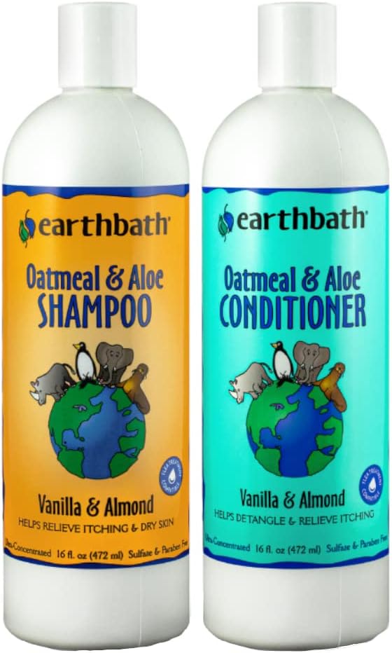 Earthbath Oatmeal  Aloe Shampoo  Conditioner Pet Grooming Set - Itchy, Dry Skin Relief, Made in USA - Vanilla  Almond, 16 oz