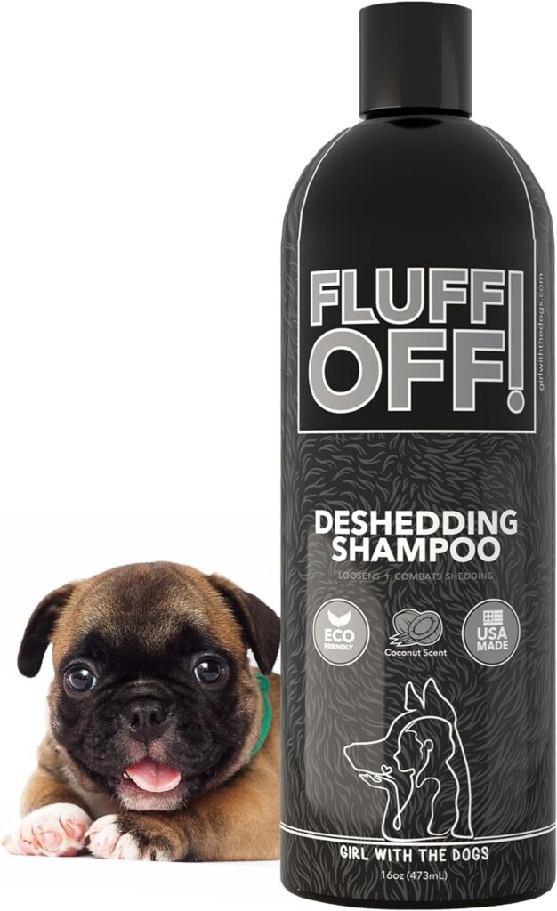 Fluff Off! by Girl With The Dogs, Natural Deshedding Dog  Cat Shampoo, 16 Oz, Made in USA, 8 Wks+