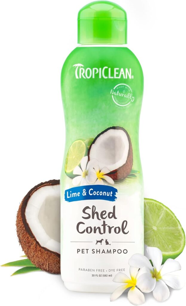TropiClean Lime  Coconut Deshedding Dog Shampoo for Shedding Control | Natural Pet Shampoo Derived from Natural Ingredients | Cat Friendly | Made in the USA | 20 oz.