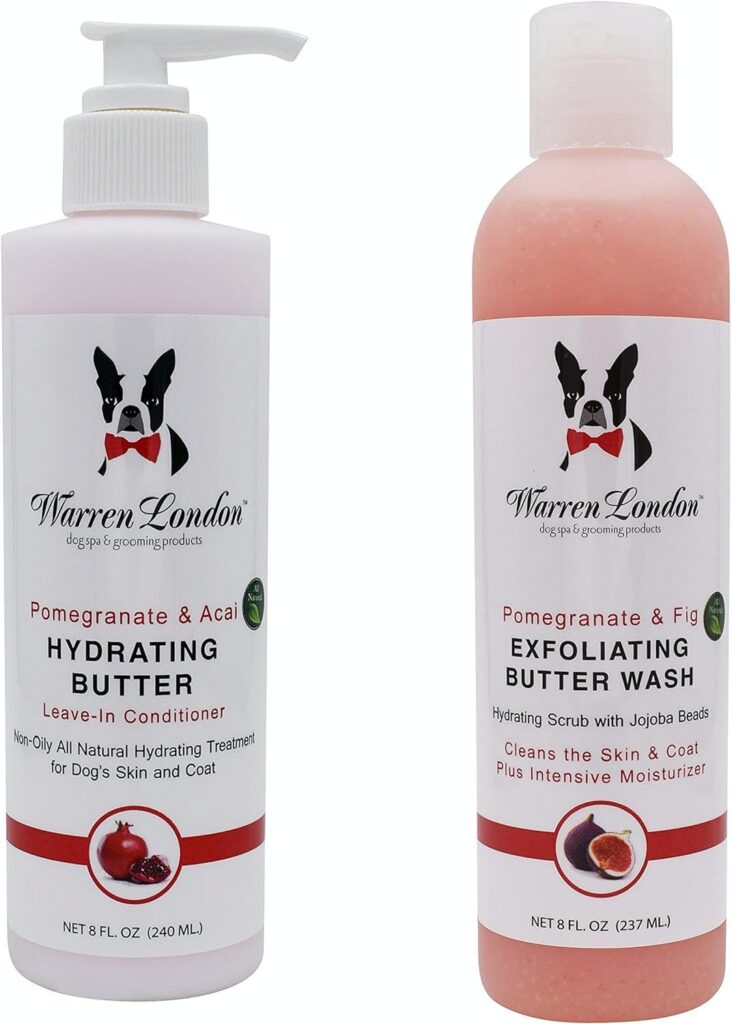Warren London 8oz Butter Combo - Premium Dog Shampoo  Conditioner - Exfoliating Wash with Fragrant Leave in Conditioner - Pom  Fig w/Pom  Acai